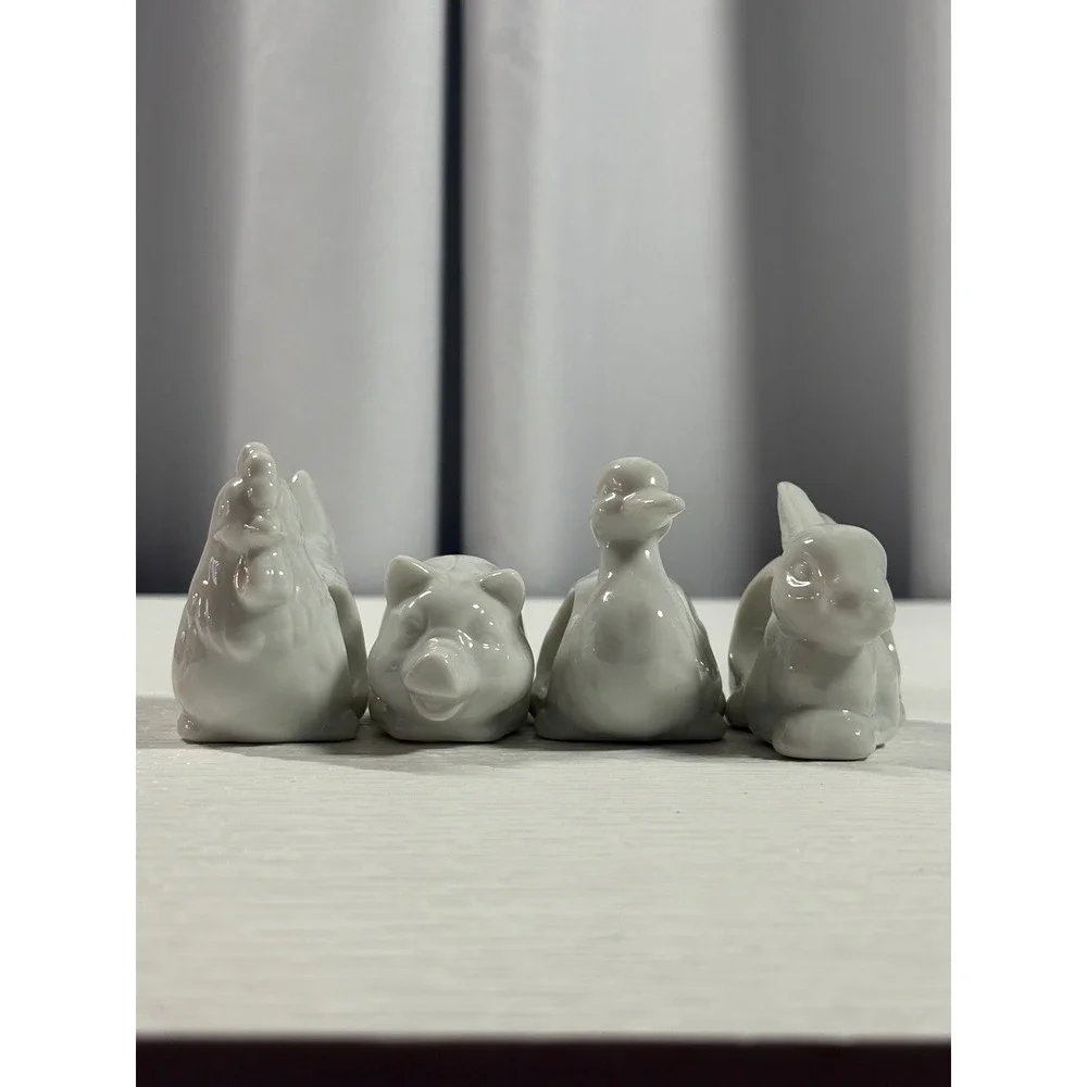 Vintage White Porcelain Farm Animal Napkin Rings Set of 4 Japan S0085